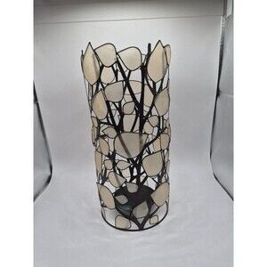 Vintage Amber Leaf Mother Of Pear Capiz Shell Tea Light Candle Holder 13.5"